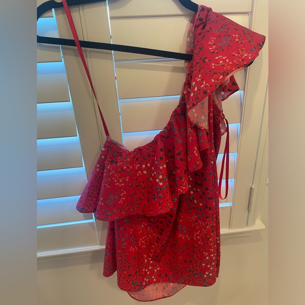 French connection top: red with flowers off the shoulder// size medium